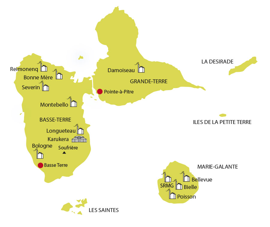 La Route du rhum en Guadeloupe : Carte des distilleries